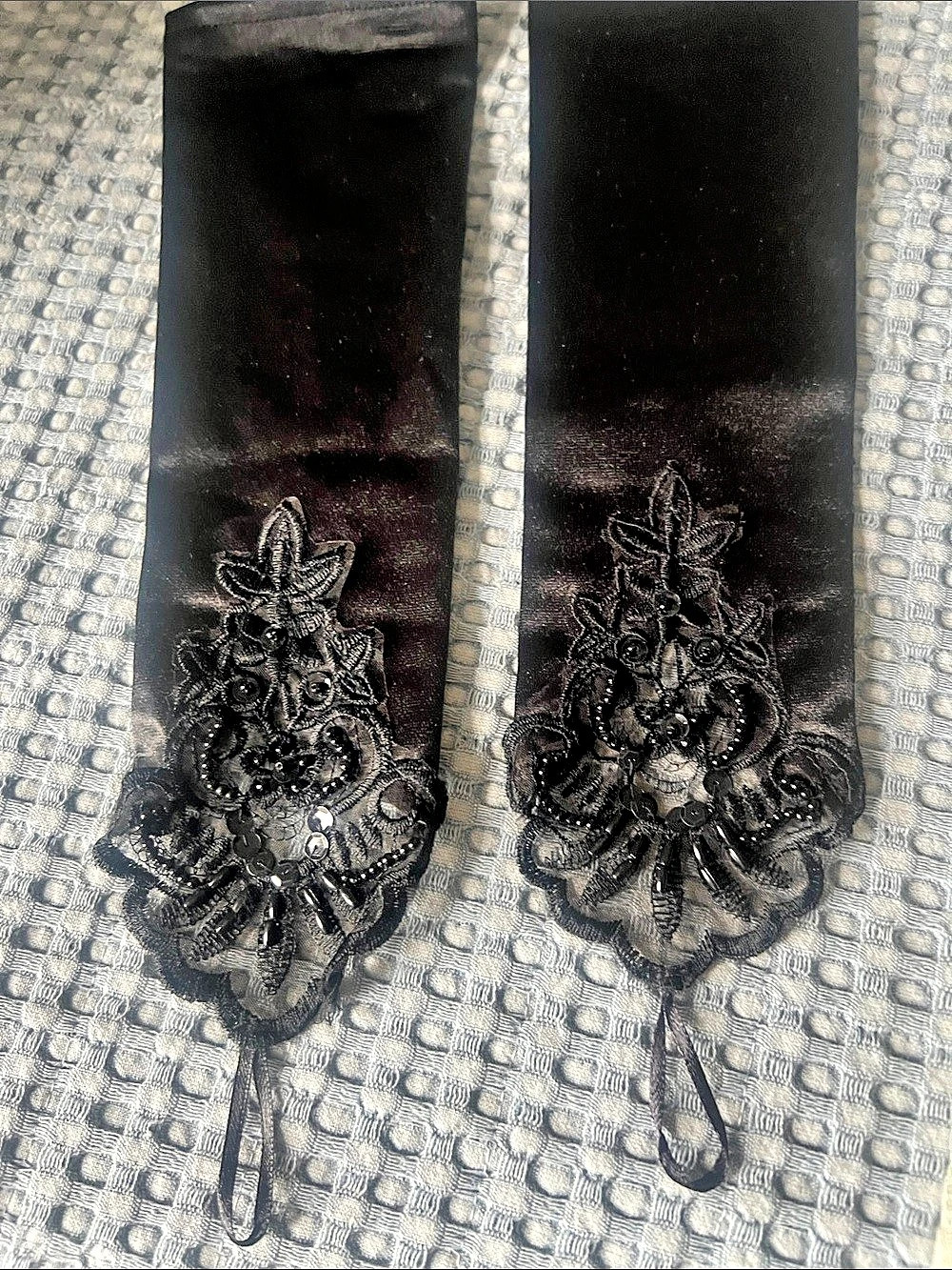 Fingerless Black Embellished Gloves Like New